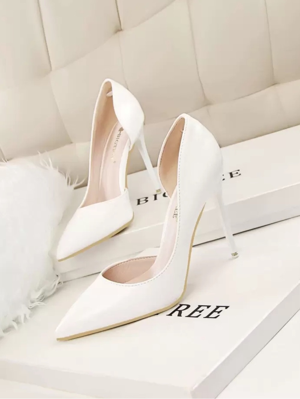 White Pointed Toe D'Orsay Stiletto Heels